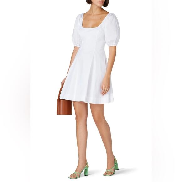 STAUD Dresses & Skirts - STAUD Laeila White Fit & Flare Short Puff Sleeves Mini Dress 10